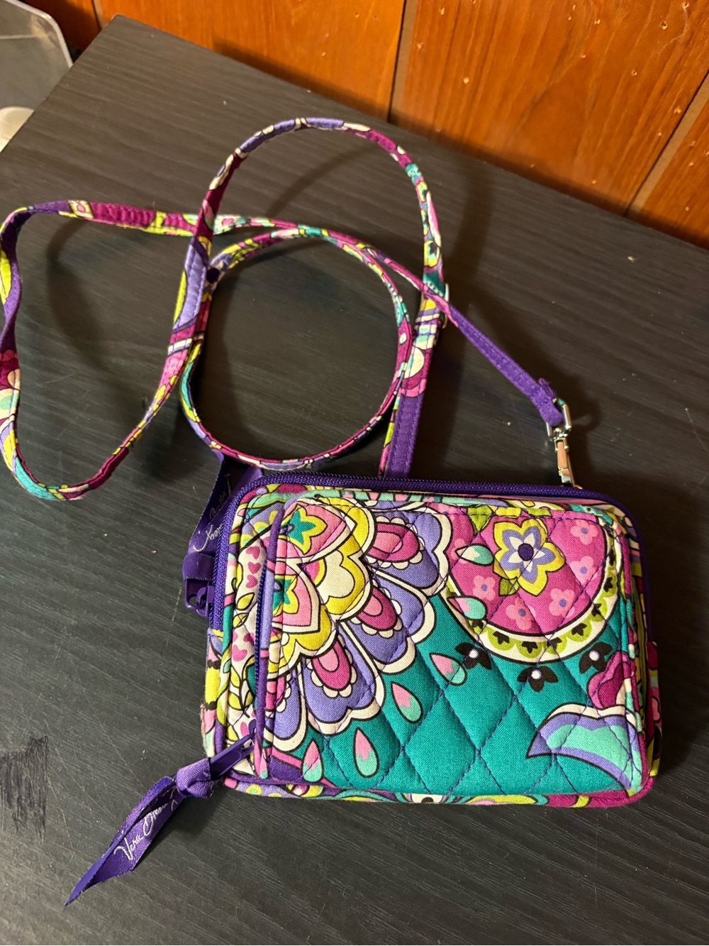 Vera Bradley Quilted Floral Crossbody in Purple and Teal